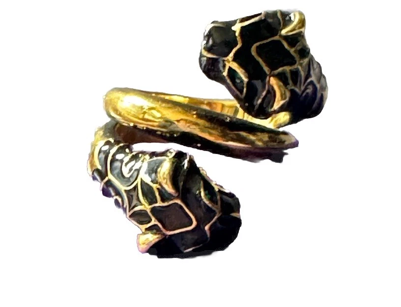 Bague Gucci Mode Bijoux Double Chat Émail/Laiton Enveloppant Taille 17, Italie