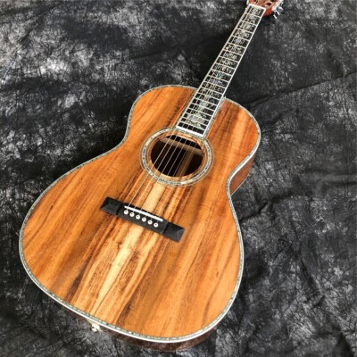 All Solid Koa Wood 39 Inches OOO Type Acoustic Guitar Abalone Ebony Fingerboard