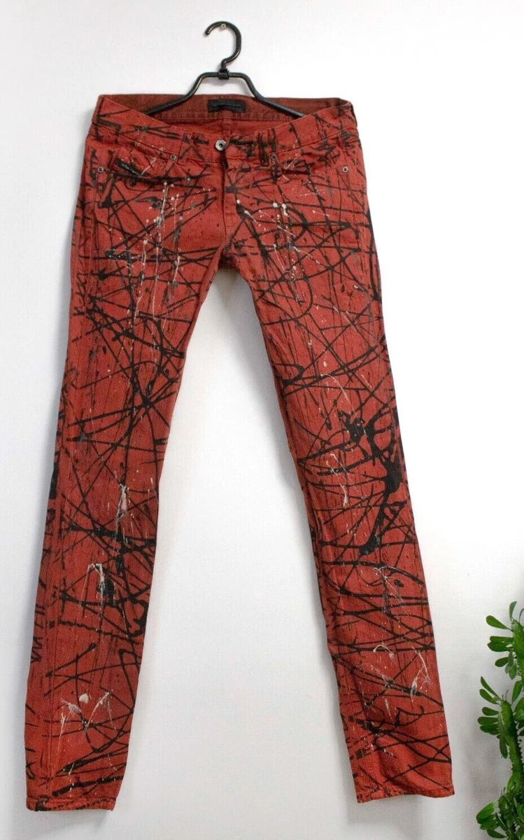 Diesel Black Gold Straight Jeans In Red Paint Splash Effekt Jeans Size 26