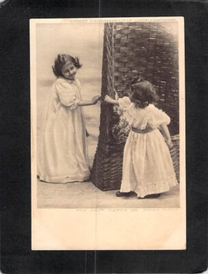 D0025 People Cute Children You Cant Catch Me vintage postcard