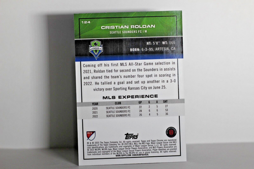 2023 TOPPS CHROME SEATTLE SOUNDERS /199 CRISTIAN ROLDAN #124 (SC24) - Picture 2 of 2
