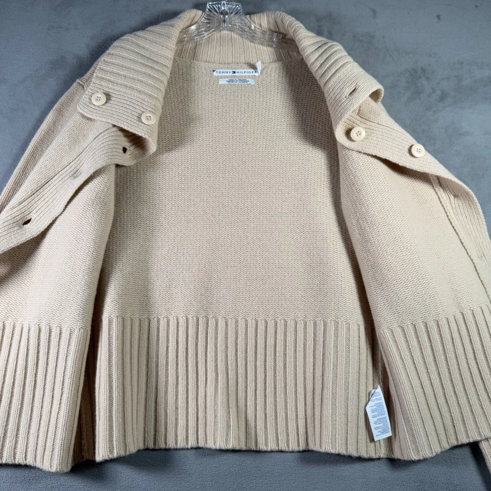Cárdigan Tommy Hilfiger para mujer XL beige 100 % lana de cordero claro academia preppy Foto 4 de 4