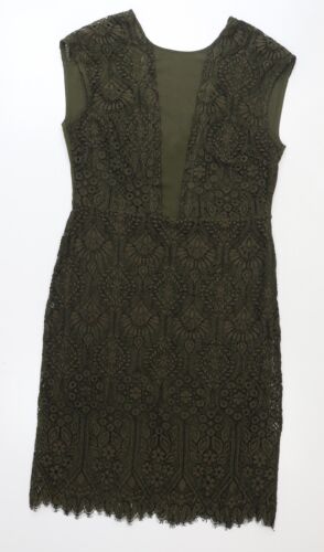 NEXT Womens Green Cotton Pencil Dress Size 12 Round Neck Zip - Afbeelding 1 van 12