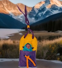 Vintage Indianer Skookum Puppe-Säugling Papoose Versandtasche 12" lila gelb