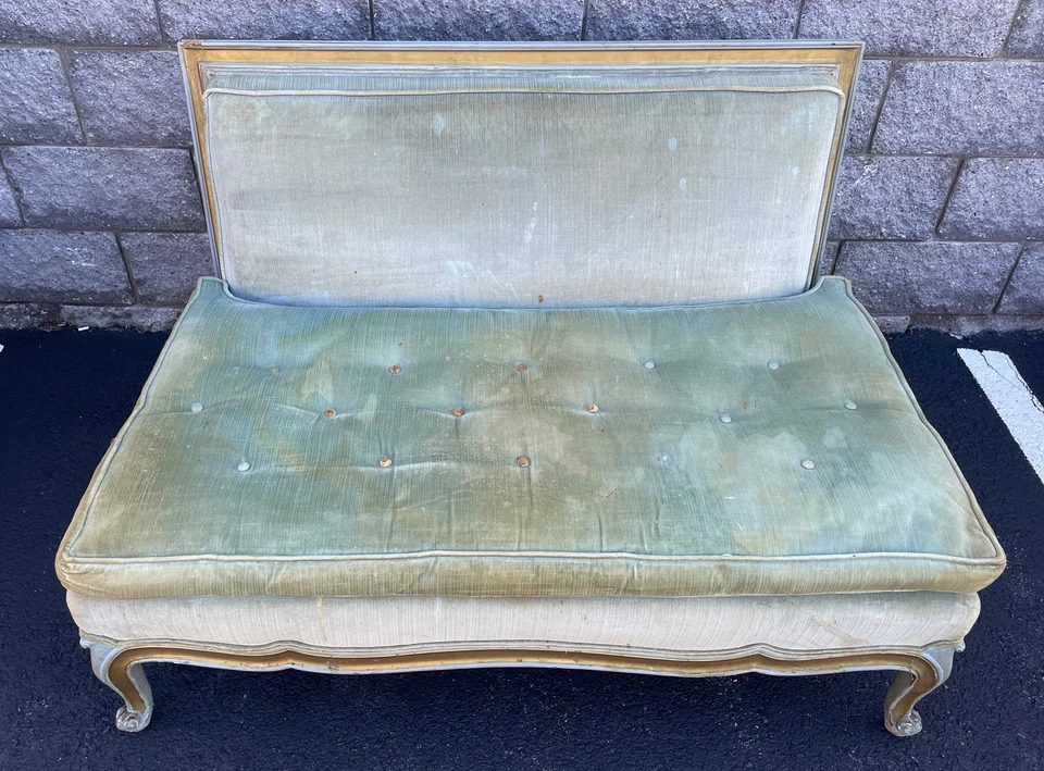 Pair Of Vintage French Provincial Love Seats For Reupholstery - Image 4 of 4