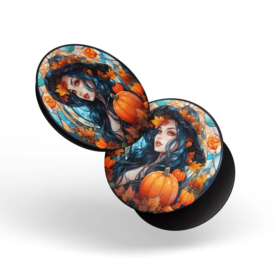 Fall Leaves and Halloween Pumpkins Women Pop Sockets for Phone Swappable PopGrip - Image 4 of 4