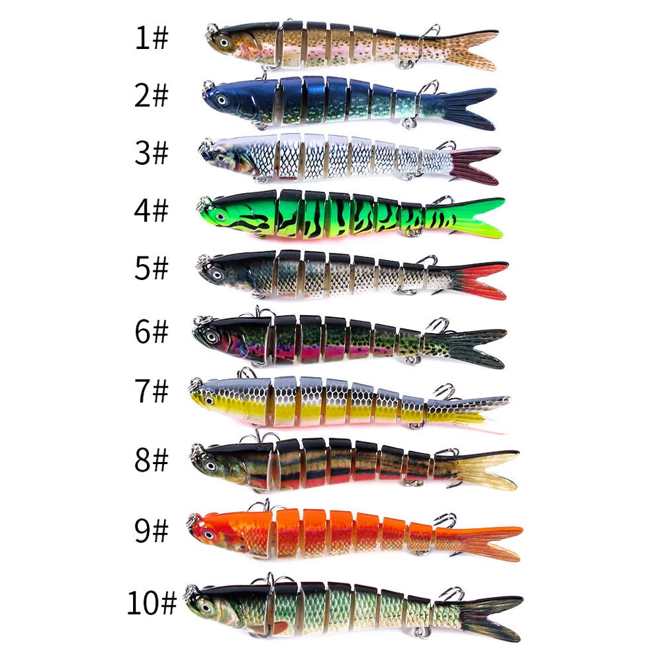 10Couleur 10CM 11.4G Leurre Poisson Nageur Swimbait Pêche Articulé Carnassier 8# - Photo 3/4