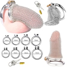 4 Size Stainless Steel Fishnet Chastity Cage Male Mesh Lock Ring Chastity Device