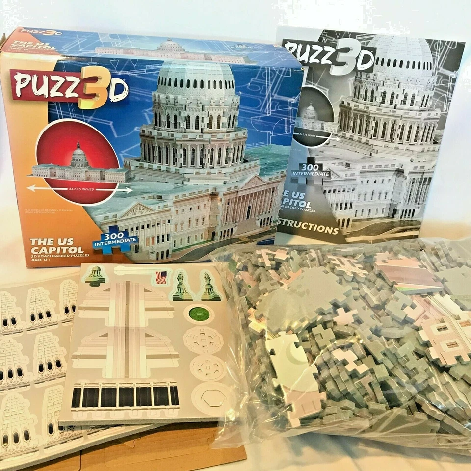 Rompecabezas con respaldo de espuma 3D Capitol EE. UU. 300 piezas 12+ nuevo en caja dañada MB Hasbro Foto 3 de 4