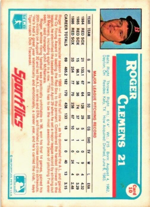 1986 Sportflics # 10 Roger Clemens-Boston Red Sox | eBay