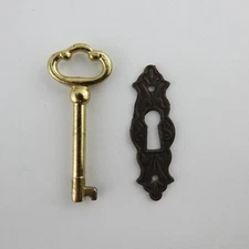 Vintage  Brass Cabinet Skelleton Key and Plate Cabilock Keyhole