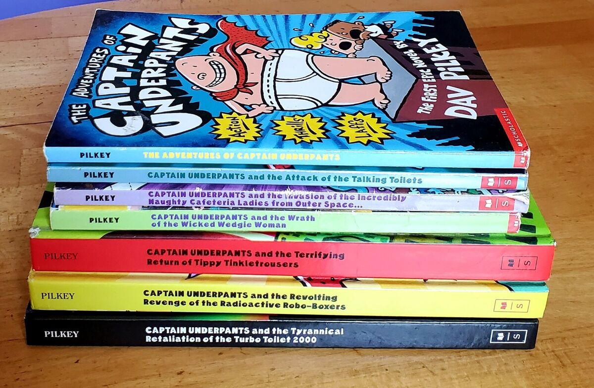 Lot of 7 Captain Underpants Books Dav Pilkey (#1,2,3,5,9,10