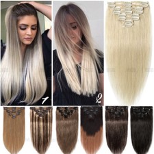 8 Pieces Clip In Real Remy Human Hair Extensions Full Head BALAYAGE Ombre Blonde