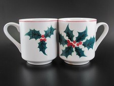 Cera-Stone by James Roberts CHRISTMAS MUGS Set of 2  654 Festive, Holiday