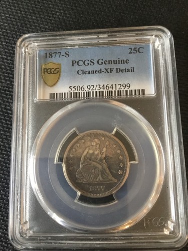 1877 s seated liberty quarter pcgs xf detail cleaned