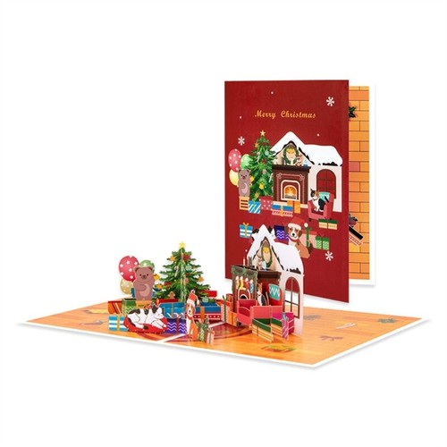 Colorful 3D Popup Christmas Cards Set Handmade Holiday Greetings For New Years - Picture 4 of 8