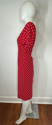 VTG 80s Red Polkadot Dress Lace Tie Back SZ S Midi Short Sleeve - Picture 3 of 8