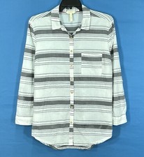 MATILDA JANE Joanna Gaines MADE READY Grey/White STRIPE Twill BUTTON Tunic Top L