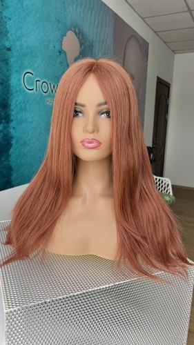 S cap in stock 21” Ginger European Silk Top Copper Auburn Full Hand Tied Wig - Picture 8 of 10