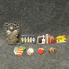 8 Teacher Apple Kids School Bus Patriotic Angel Lapel Pin Brooches Lot 