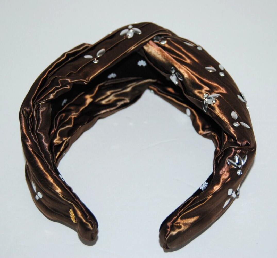 NWOT LELE SADOUGHI Greta Crystal Honeybee Ruched Root Beer Headband Women's $195