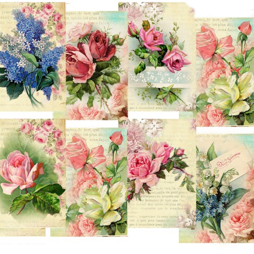 Toppers de tarjetas florales vintage, fabricación de tarjetas, etiquetas, fabricación de tarjetas, libro de recortes, artesanía, rosas - Imagen 4 de 6