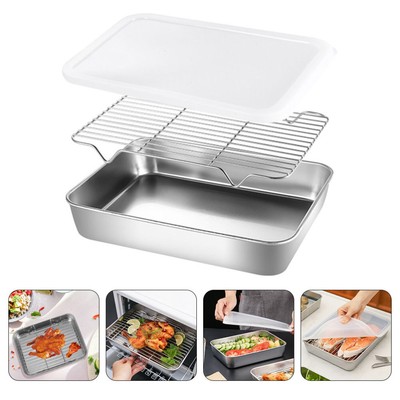  1 Set of Stainless Steel Roasting Pan with Rack Kitchen Storage Pan Oil