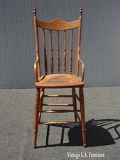 Antique French Country Petite Barstool with Leather Seat and Decorative Nails