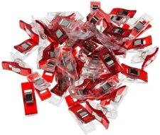 50 Fabric Clips, Sewing Clips, Wonder Clips (27 x 10mm), Plastic, in Red