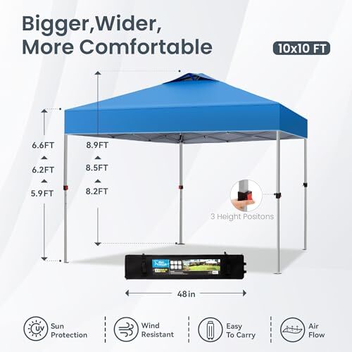 Pop-up Canopy 10x10 Patio Tent Instant Gazebo Canopy with Wheeled 10*10 Blue - Picture 6 of 7