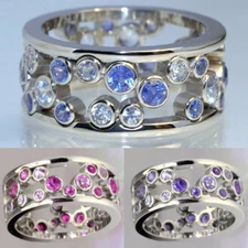 3 Color Cubic Zircon Ring Women Luxury 925 Silver Wedding Jewelry Sz 6-10