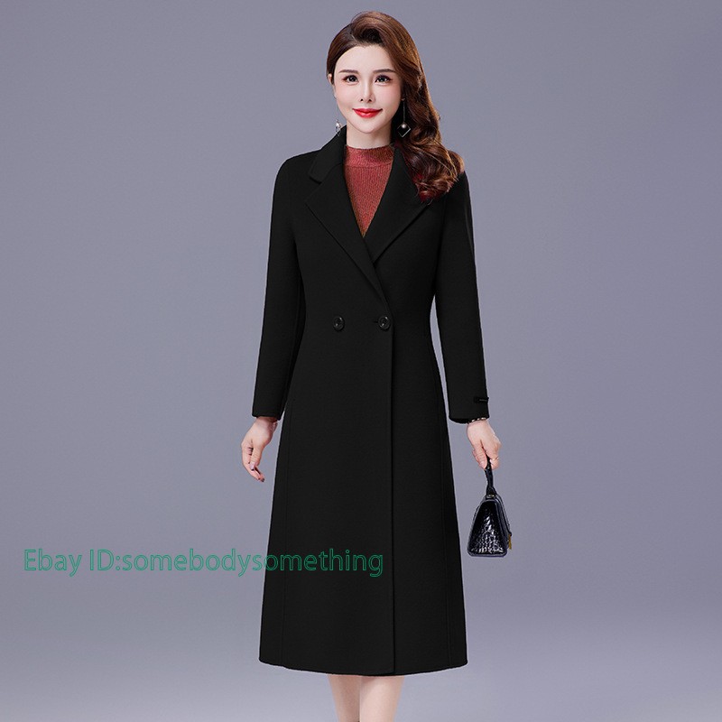 Womens Mid Long Trench Coat Long Korean Jackets Wool Blend Winter