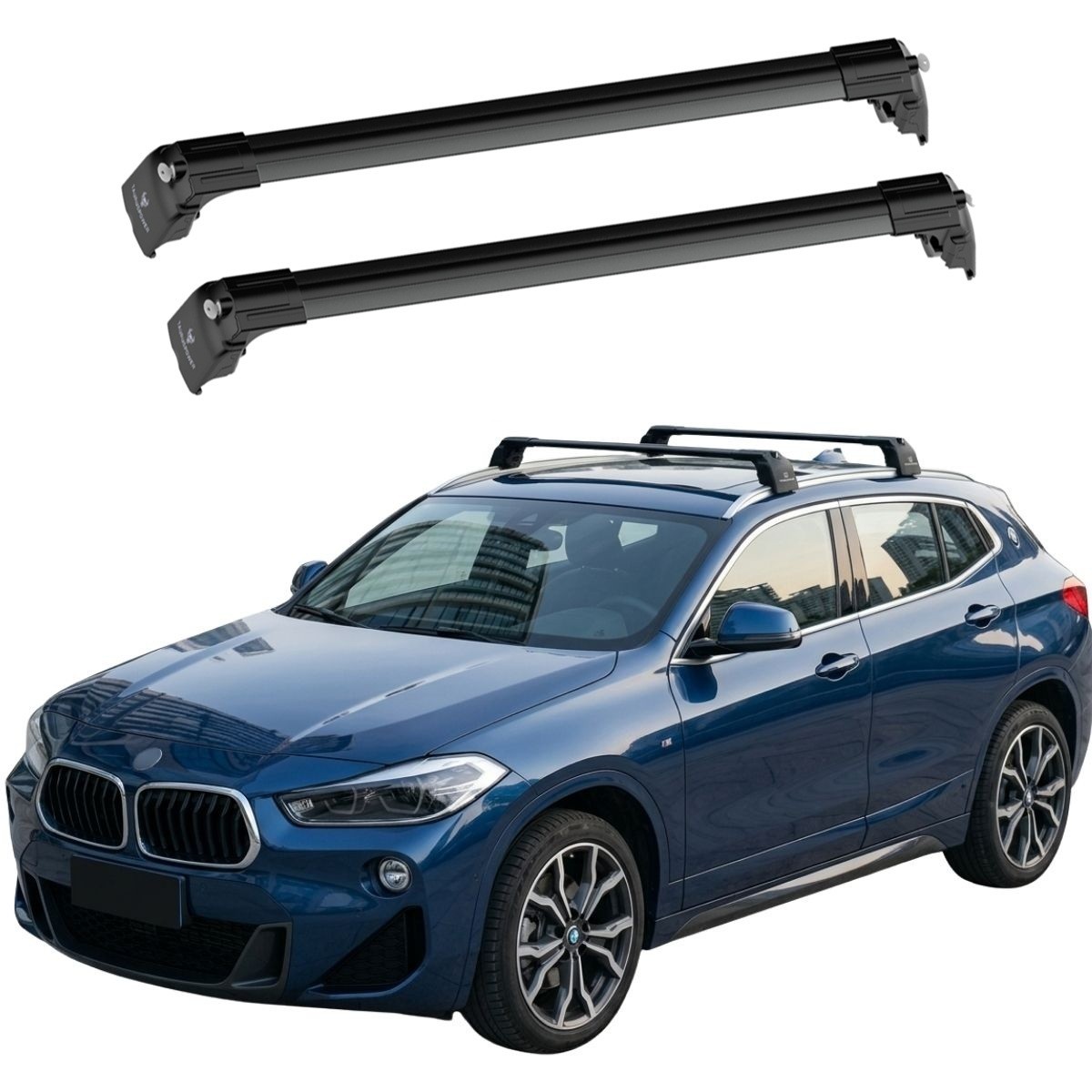 For BMW X2 F39 2018 TO 2023 LOCKABLE ROOF RACK CROSS BAR RAILS 2 PCS ALU BLACK