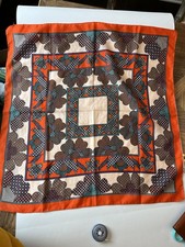 Vintage Square Scarf Mod Floral Geometric Print Orange Brown Retro 1970s Italian