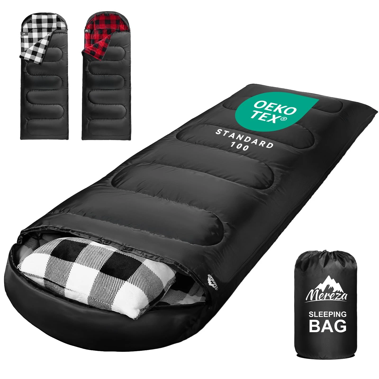Flannel Sleeping Bag for Adults Mens with Pillow, XL Cold Weather Sleeping Ba...