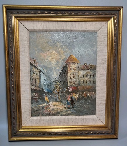Continental School Straßenszene vergoldet Vintage Rahmen Original Öl auf Leinwand - Bild 13 von 24