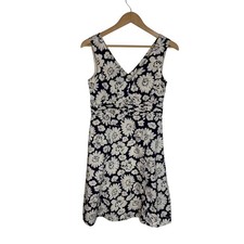 Boden Purple Cream Floral Cotton V-Neck Sleeveless A-Line Dress Flower Power 4R