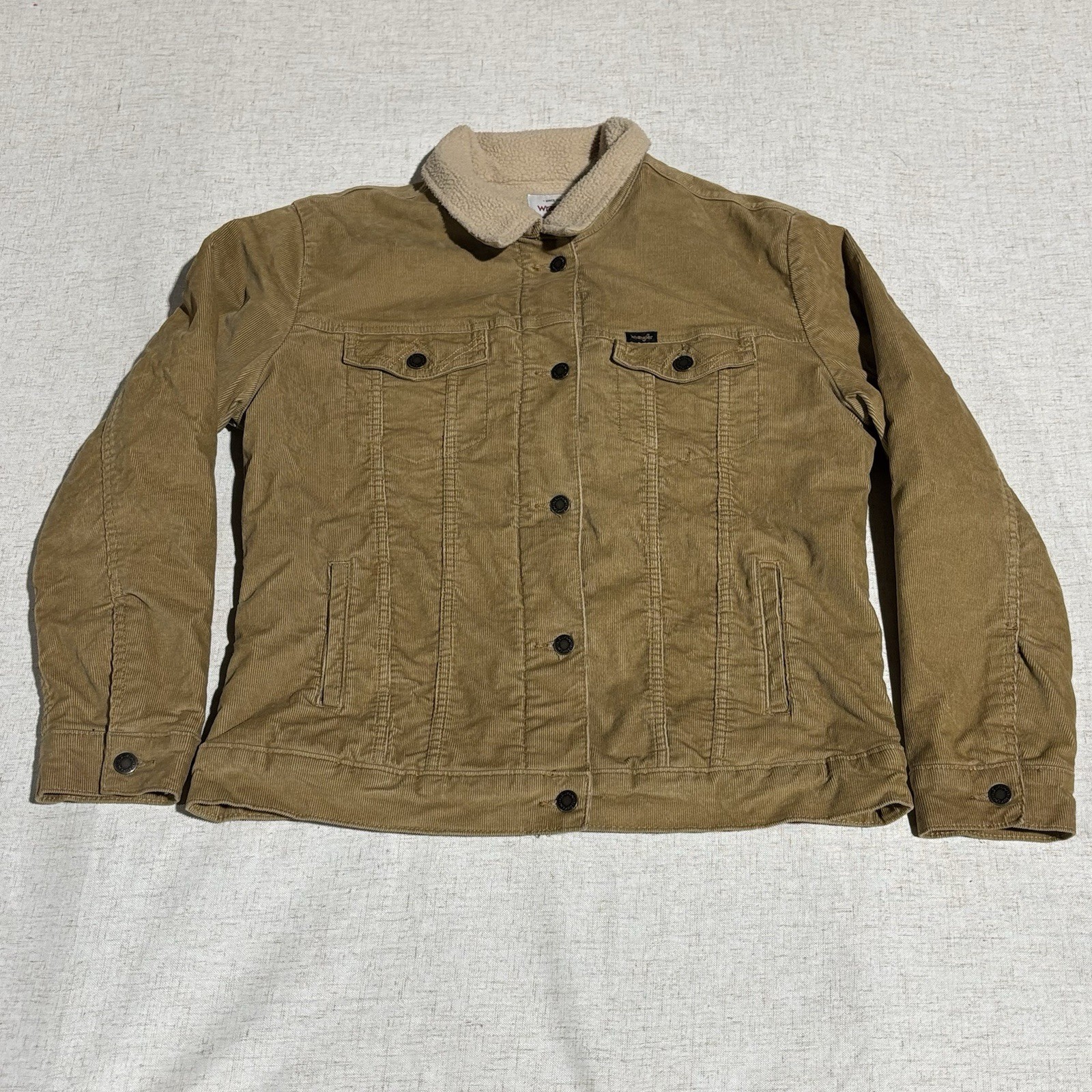 Wrangler Corduroy Jacket Mens Large Brown Sherpa Lined Trucker Cowboy Rancher