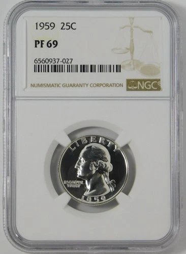 1959 US Mint Proof Silver Washington 25c NGC Certified PF69=HUGE GRADE PERFECT!!
