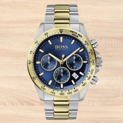 Hugo Boss HB1513767 Herren Chronograph Uhr Blaues Zifferblatt Bicolor Edelstahl ''
