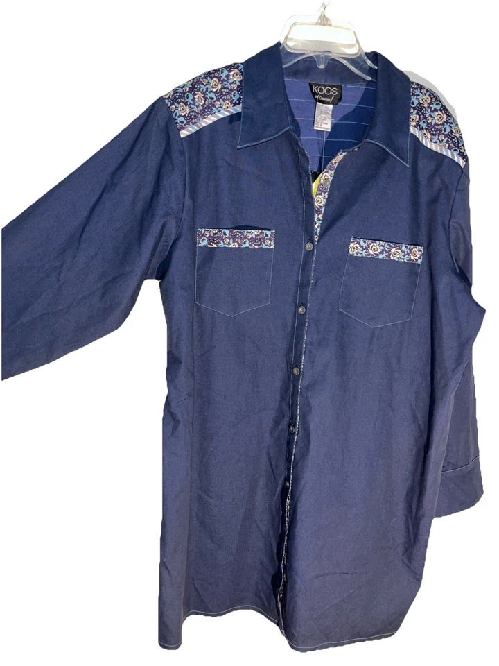 KOOS Button-up Shirt Navy Floral Plus Size 1X - Изображение 2 из 4