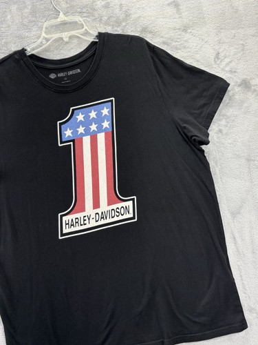 Harley Davidson 1 Logo American Flag USA Short Sleeve Tshirt XXL Black Biker HD - Picture 4 of 24