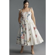 Anthropologie Maeve Tie-Strap Printed Midi Dress