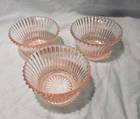 Set Of 3 Vintage Anchor Hocking Queen Mary Pink Depression Glass Fruit Bowls