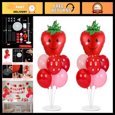 Strawberry Party Balloon Stand Kit - 2 Sets with Red Pink Dot Foil Balloons, S