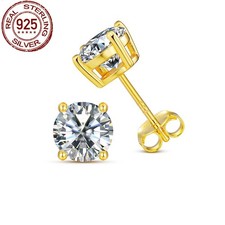 Gold Plated 925 Silver Filled Stud Earrings for Women 3-6mm Round Cubic Zirconia