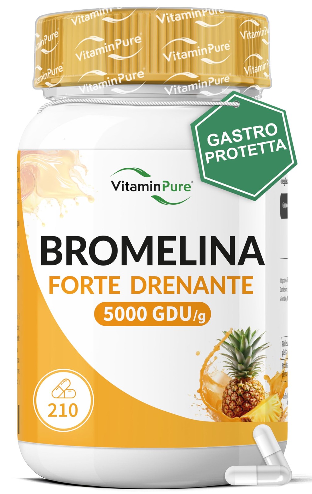 Bromelina Drenante 5000 GDU Gastroprotetta - 210 Cps Anticellulite