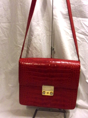 Francesco Rogani Italy Red Alligator  Embossed Leather Cross Body  Messenger Bag