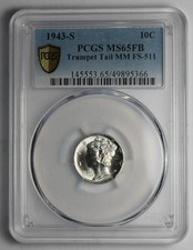 1943-S Trumpet Tail PCGS Graded Mercury Variety MM FS 511 MS 65FB Ships Free.