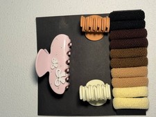 11pc Hair Accessory Set Large Non-Slip Claw Clip Soft Elastic Hair Ties for Girl